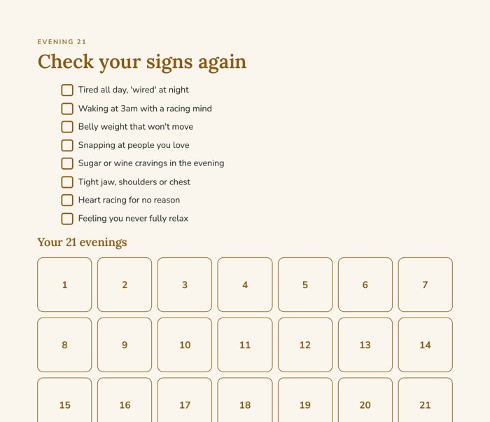 The signs check and the 21-evening grid